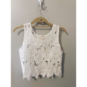 White floral crochet crop top